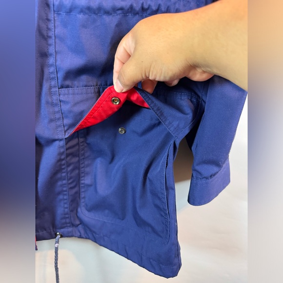 R.O.C Made In Taiwan Windbreaker Coat Rain Jacket Blue Pockets Size 8 Adjustable - Picture 11 of 16
